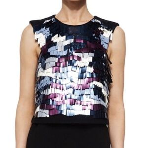 Tibi Baguette-Sequin Multi Colorful Beaded Black Dress Size 2